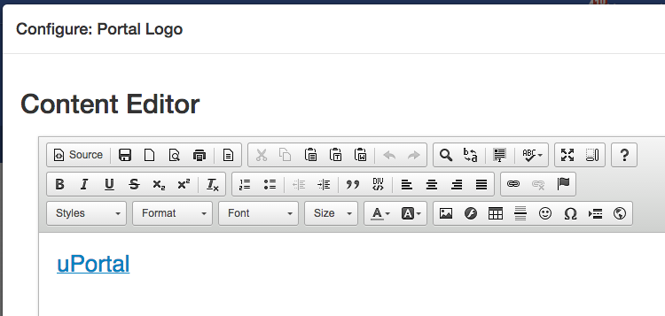 Configuring the uPortal logo simple content portlet in a lightbox