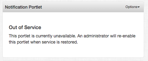 Notifications portlet in maintenance state showing Out of Service message
