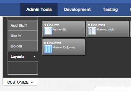 Six columns as option available under Layouts in the Customize drawer